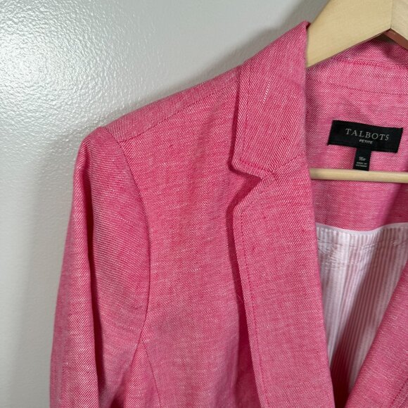 Talbots Linen Blazer Jacket Size 16 Petite Pink Work Office Career Business - Picture 4 of 8
